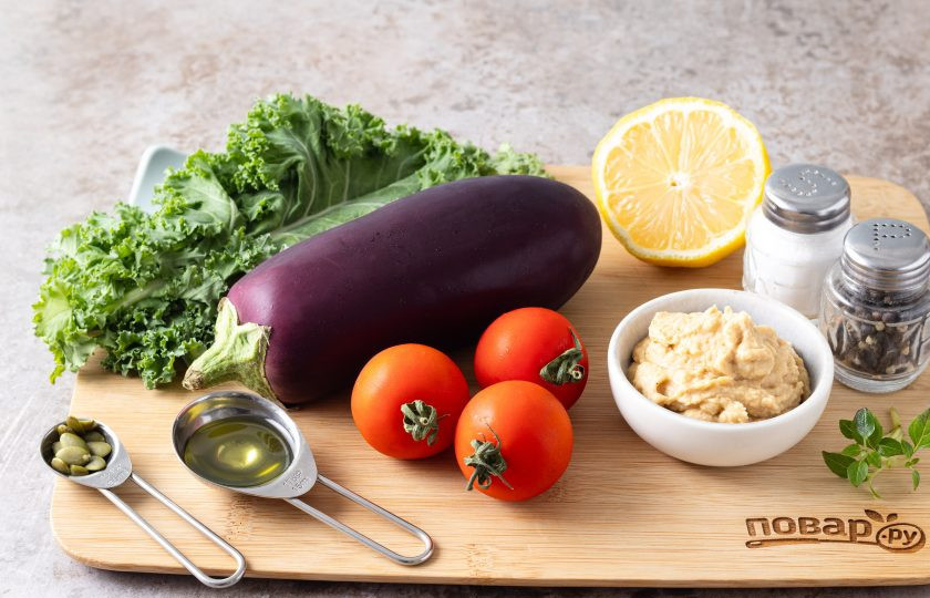 1. Этап. Салат с хумусом: Подготовьте все ингредиенты.