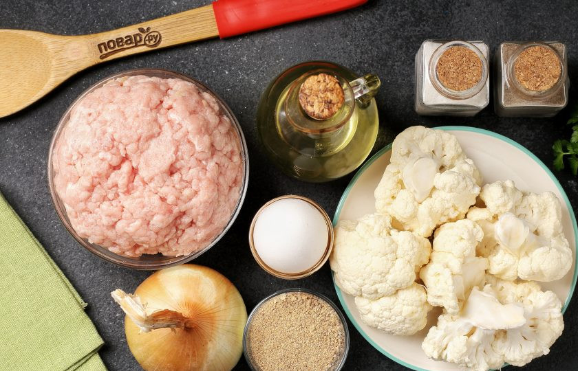 1. Этап. Фрикадельки с цветной капустой: Подготовьте все ингредиенты.