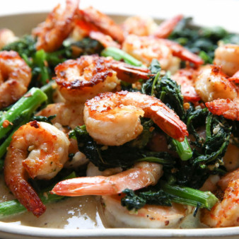 Parmesan Shrimp with Garlicky Broccoli