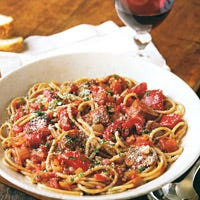 Whole-Wheat Spaghetti with Lamb, Tomato, and Cumin Sauce