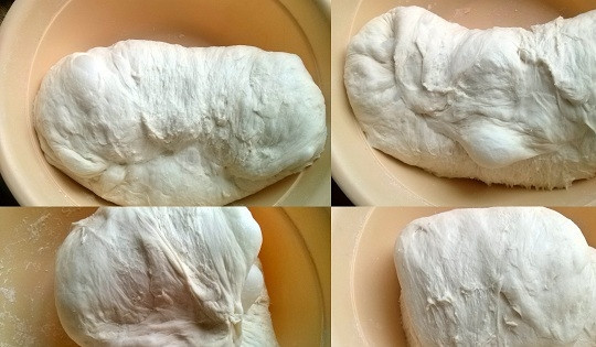 1. Этап. Багет классический: В течение первого часа сделайте 3 складывания теста в виде конверта (метод 