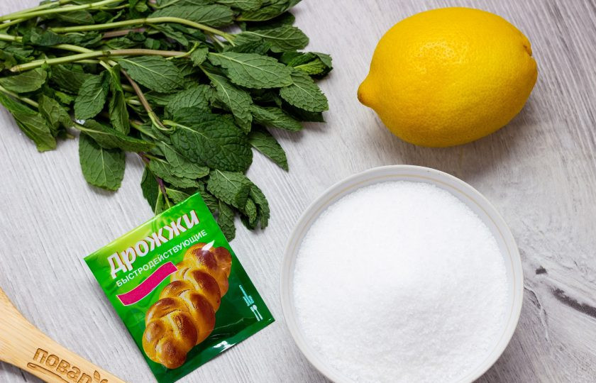 1. Этап. Лимонно-мятный квас: Подготовьте все необходимые ингредиенты. Лимон и мяту хорошо помойте, немного мяты отложите для подачи.