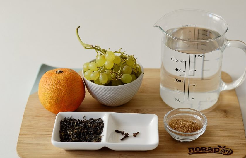 1. Этап. Виноградный чай: Подготовьте все ингредиенты.