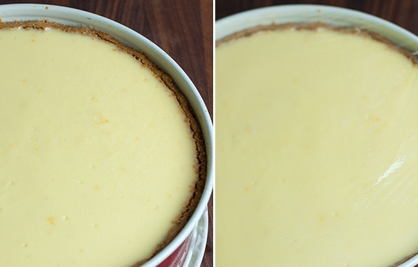 1. Этап. Торт Нью Йорк: 8. После полного остывания накрываем пленкой и отправляем на 8 часов в холодильник.