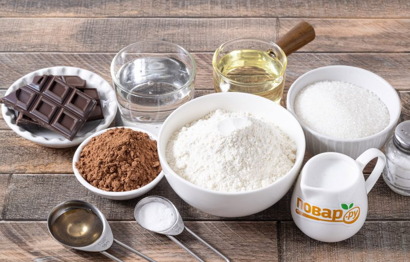 1. Этап. Постный шоколадный кекс: Подготовьте все ингредиенты.