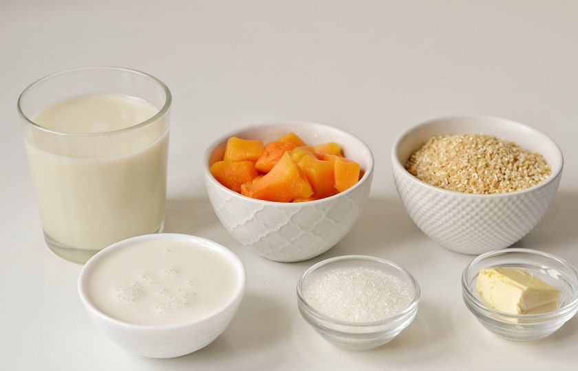 1. Этап. Каша с карамелизированной тыквой: Подготовьте все ингредиенты.