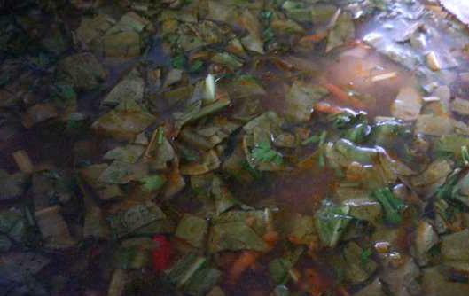 1. Этап. Фасоль со щавелем: В готовый бульон выкладываем разбухшую фасоль. Через 20 минут забрасываем картошку. Затем добавляем пассеровку. В конце кладем нарезанный пучок шпината. Солим и перчим его по вкусу. Варим на небольшом огне в течение 8 минут.