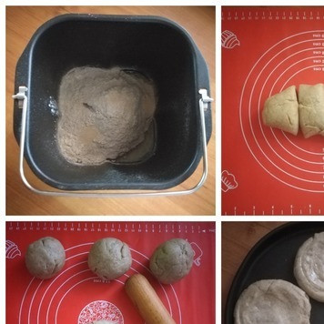 1. Этап. Ржаные ватрушки с картофелем и ветчиной: Тесто делала в хлебопечке 1 час 30 минут, режим 