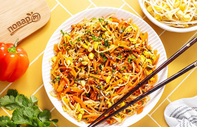 1. Этап. Салат из пророщенной сои по-корейски: Салат из пророщенной сои по-корейски готов, приятного вам аппетита!