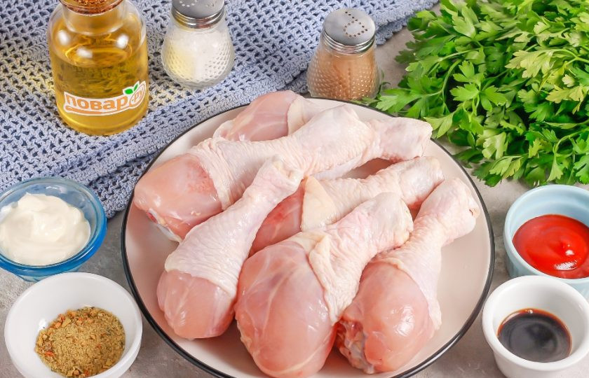 1. Этап. Куриные Чупа-чупсы: Подготовьте указанные ингредиенты. Голени выбирайте крупные, мясистые.