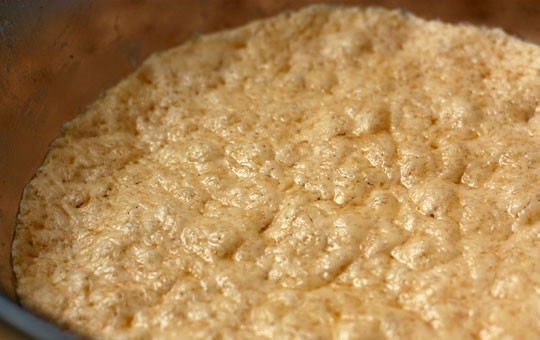 1. Этап. Польский кулич: Накрываем приготовленную опару полотенцем и оставляем на час в теплом месте.