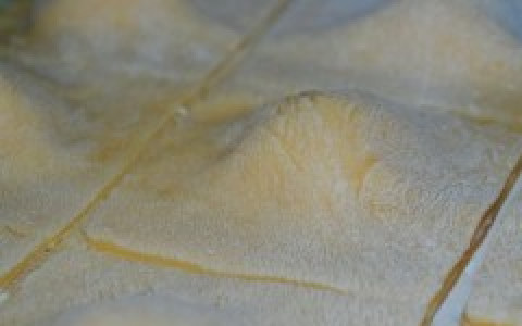 1. Этап. Равиоли в сливочном соусе: Накройте начинку другим куском теста, прижмите вокруг начинки и разрежьте на квадратики.