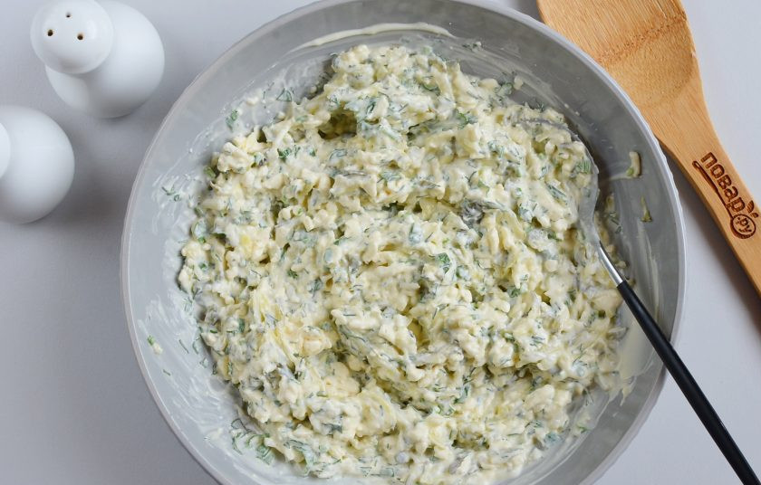 1. Этап. Закусочный торт для мужчин: Начинка для торта готова.