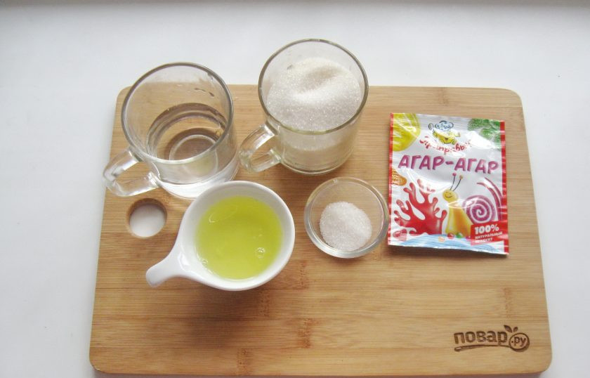 1. Этап. Белковый крем с агар-агаром: Подготовьте ингредиенты для приготовления белкового крема.