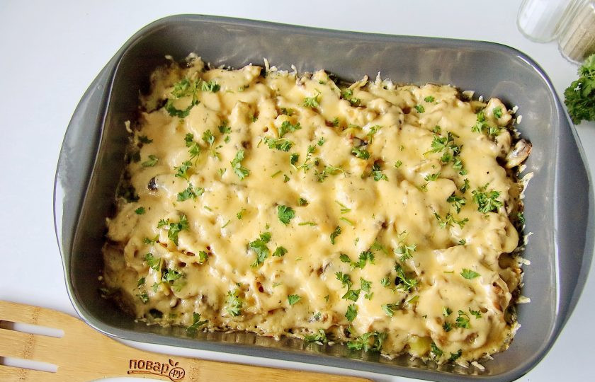 1. Этап. Запеканка Жульен: Готовую запеканку 