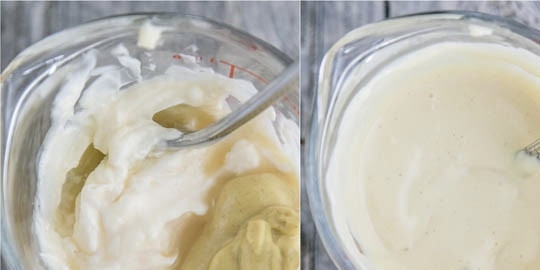 1. Этап. Салат новогодний из грибов: Теперь займёмся заправкой для нашего салатика. В отдельной ёмкости смешайте майонез с горчицей и лимонным соком. Заправьте полученной смесью наш салат, хорошенько перемешайте. Посолите и поперчите на свой вкус — и снова перемешайте.