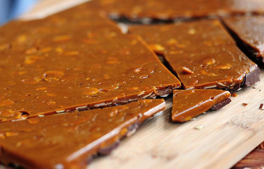 1. Этап. Миндальные конфеты: 6. В этот момент, пока масса еще теплая и мягкая, можно разрезать конфеты большим ножом, или дать массе затвердеть и потом разломать конфеты на кусочки. Хранить миндальные конфеты в герметичных контейнерах.