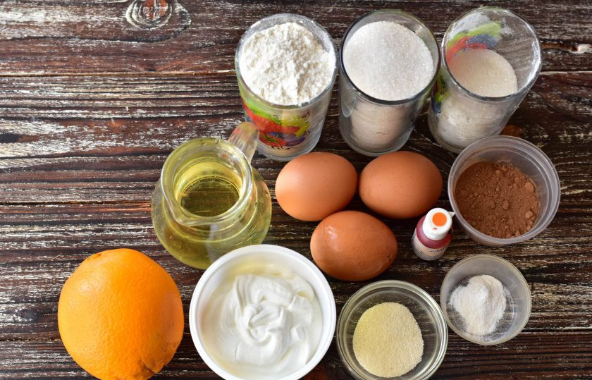 1. Этап. Шоколадный торт с апельсиновым кремом: Подготовьте ингредиенты.