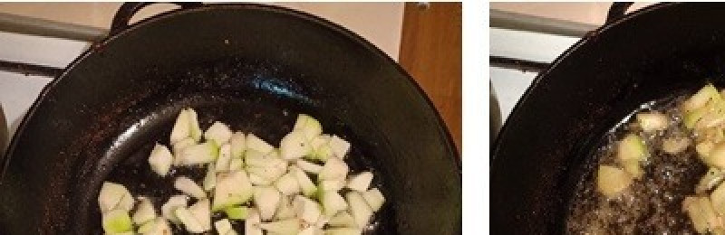 1. Этап. Фаршированные кабачки под сырной корочкой: Кусочки кабачка обжарить до золотистой корочки в той же сковороде.