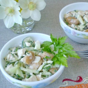 Мясной салат с фасолью
