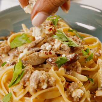 Blue Cheese, Sausage, And Mushroom Fettuccine