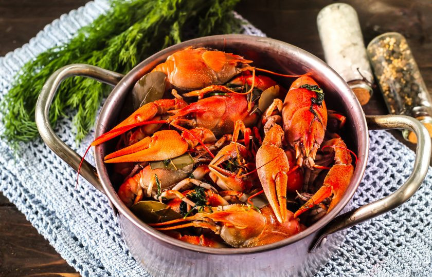 1. Этап. Вареные раки с укропом: Спустя указанное время блюдо будет готово. Раки сменят свой зеленый цвет и станут краснобокими. Не вынимайте их из бульона, пока он не станет теплым. При остывании морепродукты впитают в себя часть бульона и станут более вкусными.