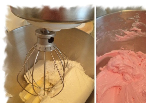 1. Этап. Торт для юной красотки: Теперь займёмся кремом для декорирования. 350 г сливочного масла и 400 г сливочного сыра комнатной температуры взбить миксером до однородного состояния, продолжая взбивать добавить 100 г сахарной пудры. Теперь по чуть чуть пищевой краситель до желаемого цвета.