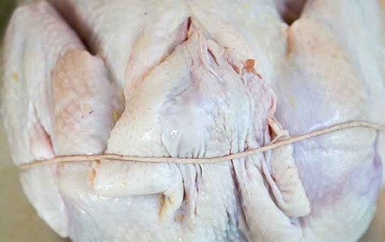 1. Этап. Индейка с клюквенным соусом: 3. Обвяжите птицу толстой ниткой, затем натрите смесью соли и перца со всех сторон.