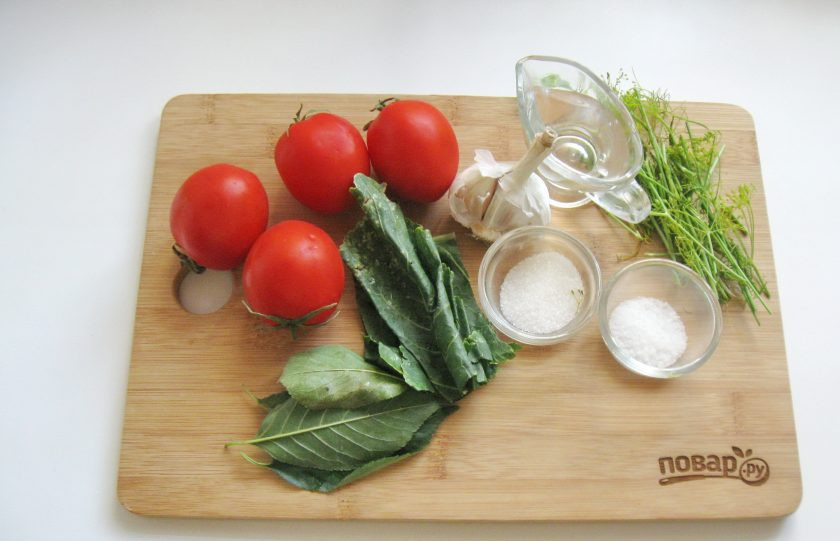 1. Этап. Помидоры Ежики: Подготовьте специи и овощи для приготовления помидоров 