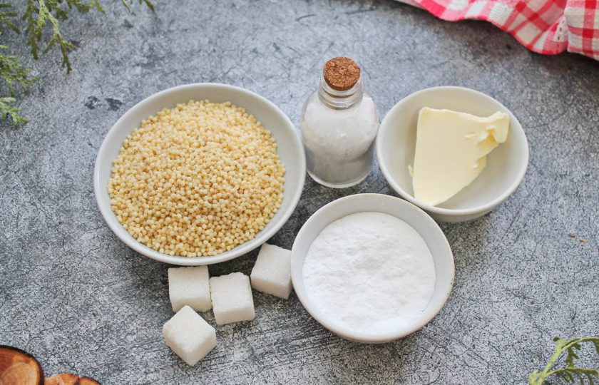 1. Этап. Пшенная каша на сухих сливках: Подготовьте все необходимые ингредиенты для приготовления пшенной каши на сухих сливках.