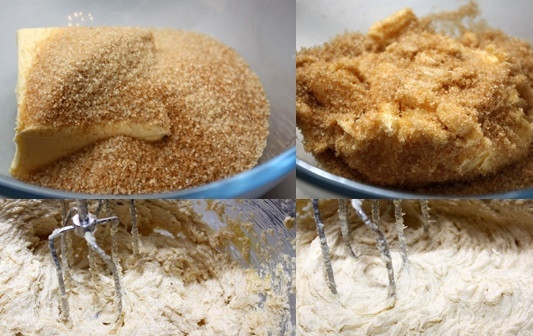 1. Этап. Рождественский кекс с сухофруктами и орехами: Спустя это время начните готовить пирог. Масло размягчите при комнатной температуре. Смешайте его с сахаром и взбейте до однородной массы.