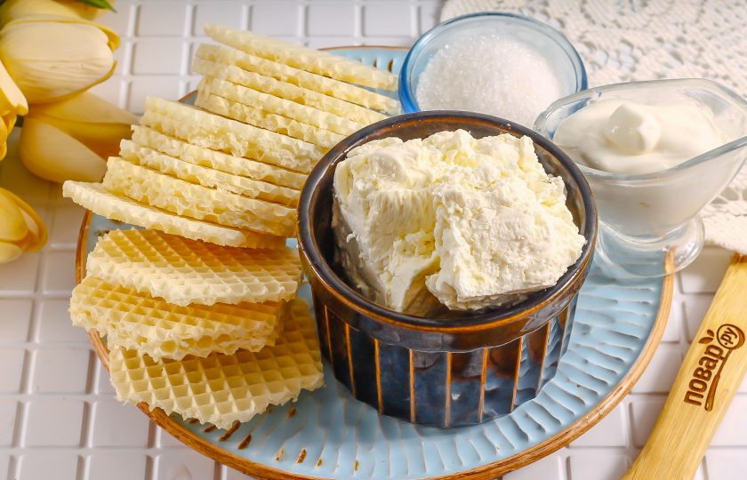 1. Этап. Конфеты из творога и вафель: Подготовьте указанные ингредиенты.