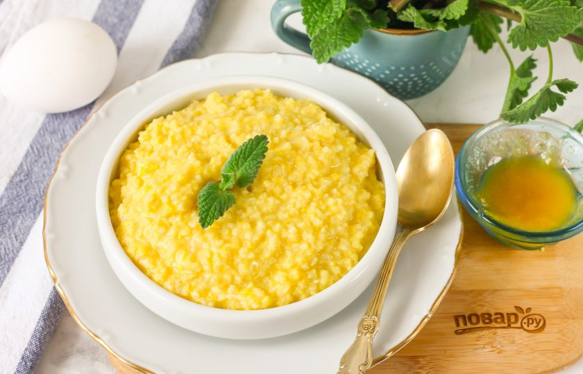 1. Этап. Пшенная каша с яйцом: Выложите в тарелки и подайте к столу с медом, джемом, вареньем.