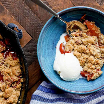 Skillet Peach Crisp with Ginger and Pecans