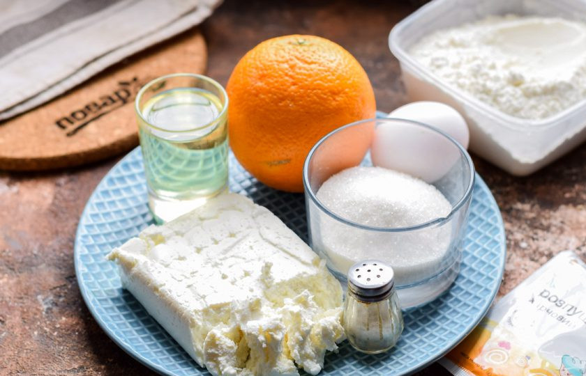 1. Этап. Творожное печенье с апельсином: Подготовьте ингредиенты.