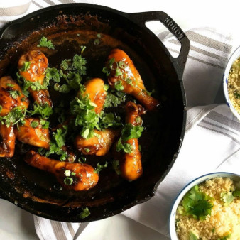 Sticky Drumsticks with Scallion Couscous