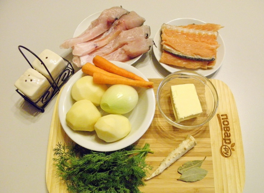 1. Этап. Рыбный суп классический: Подготовьте продукты. Приступим.