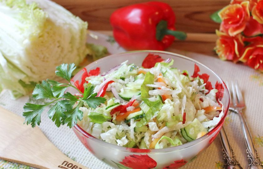 1. Этап. Постный салат из пекинской капусты: Постный салат из цветной капусты готов. Подавайте к столу. Приятного аппетита!