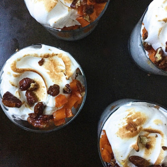 Sweet Potato Meringue Trifle with Candied Pecans