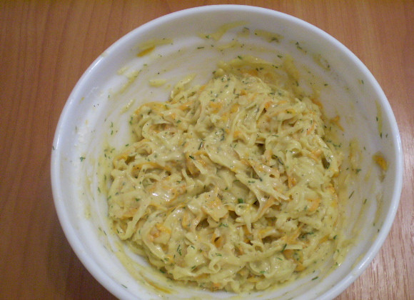 1. Этап. Драники из тыквы: Тесто для жарки готово.