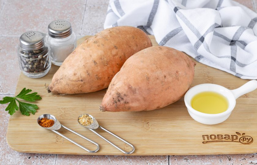 1. Этап. Жареный батат: Подготовьте все ингредиенты.