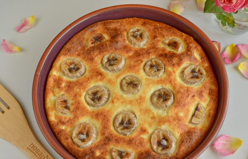 1. Этап. Творожная запеканка с бананами: Запекайте при 180 градусах 40 минут.