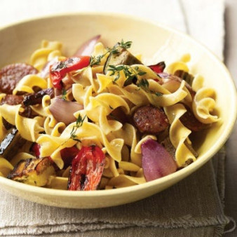 Whole-Wheat Pasta with Chicken Sausage and Roasted Veggies