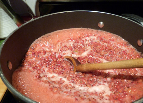 1. Этап. Варенье из красной смородины (желе): 3. Поставьте на огонь, доведите до кипения. После газ уменьшите, а ягоды оставьте томиться, пока они не станут мягче.