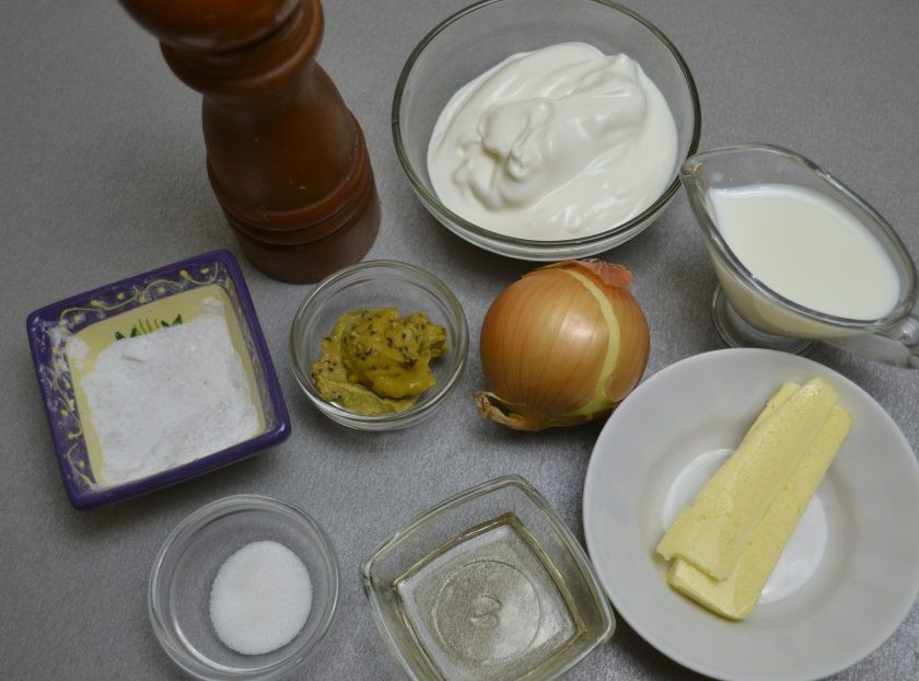 1. Этап. Французский горчичный соус: Подготовьте ингредиенты.