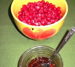 1. Этап. Свинина со смородиной в духовке: Смешайте мед и соевый соус.