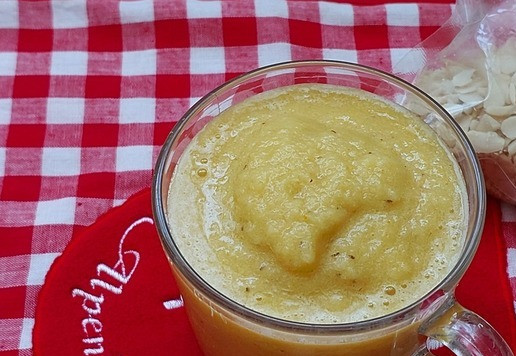 1. Этап. Смузи-сорбет с облепихой, тыквой и кабачком: Получается около 600мл напитка консистенции подтаявшего мороженого