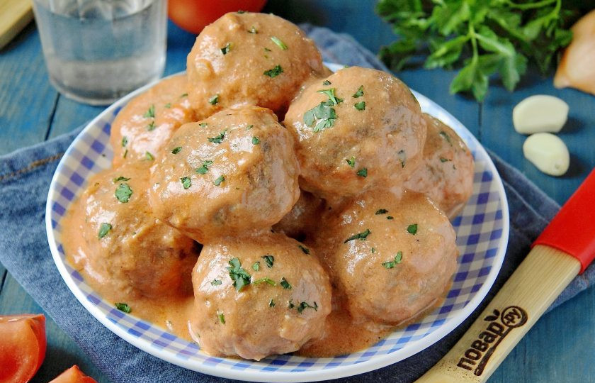 1. Этап. Тефтели в томатно-сливочном соусе: Тефтели в томатно-сливочном соусе готовы. Приятного аппетита!