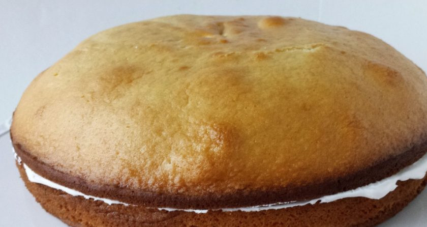 1. Этап. Бисквитный торт Графские развалины: 15. Вторым белым коржом накрываю бисквитный торт.