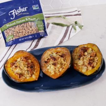 Cheesy Apple and Walnut Stuffed Acorn Squash